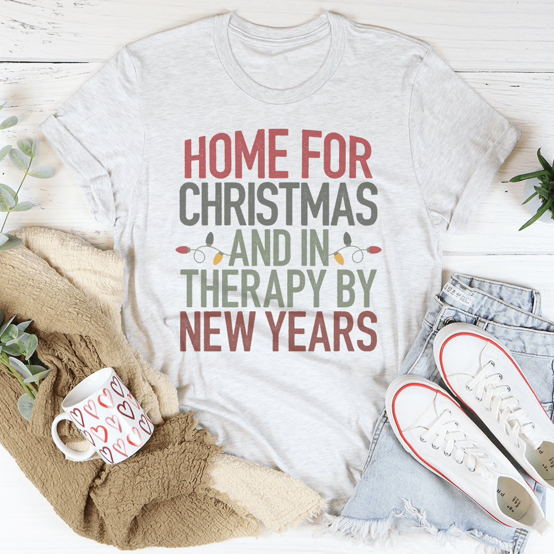 Ash gray crewneck graphic T-shirt with holiday slogan text