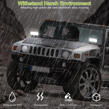 Black die-cast LED work light bar with front LED array and mounting hardware
