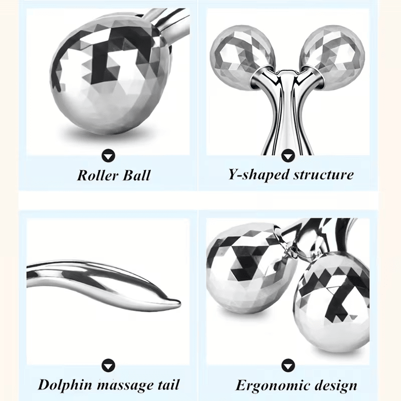 1 piece 3D manual roller massager, 2 pieces circular Y-shaped 360° rotating face, neck and full body relaxation device, facial massage relaxation beauty and skincare tool, silver