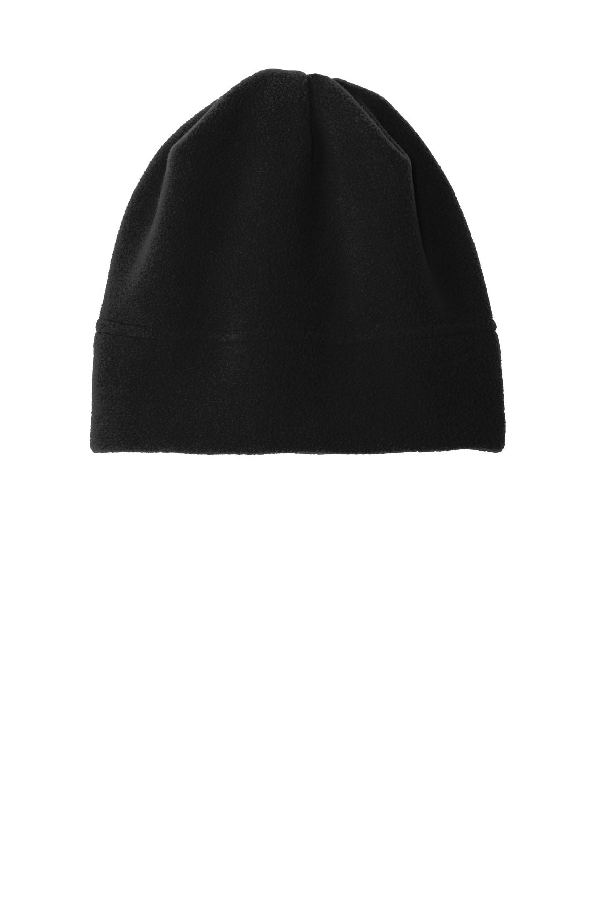Fleece beanie in black with stitched cuff and folded top