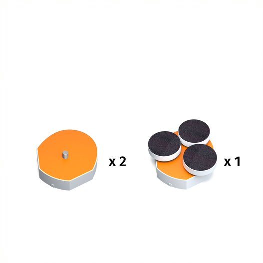 Scrub head attachment bundle: orange single head x2 and triple head x1 with dark pads