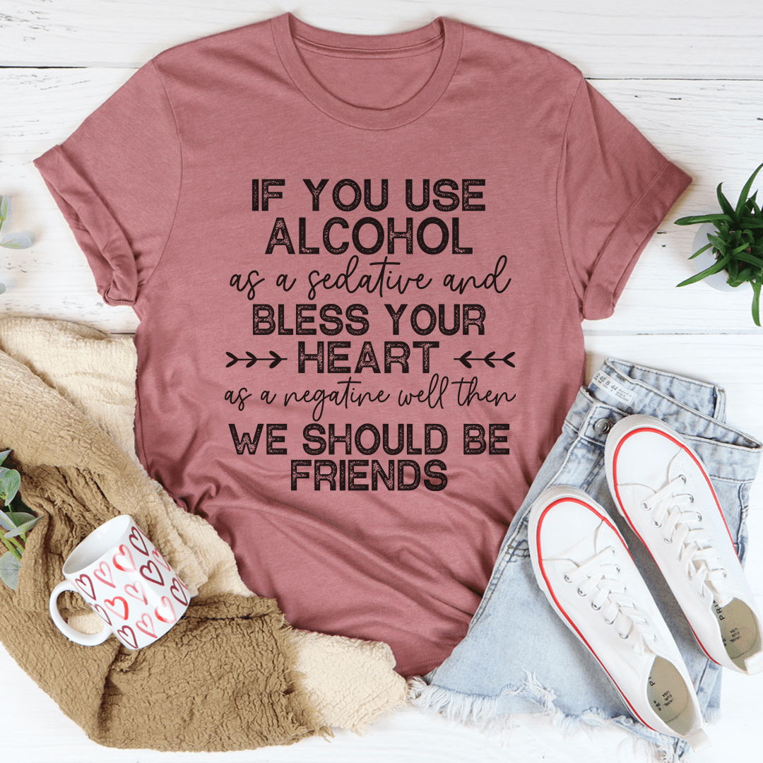 Mauve T-shirt with centered graphic text in black and white, crew neck short sleeves