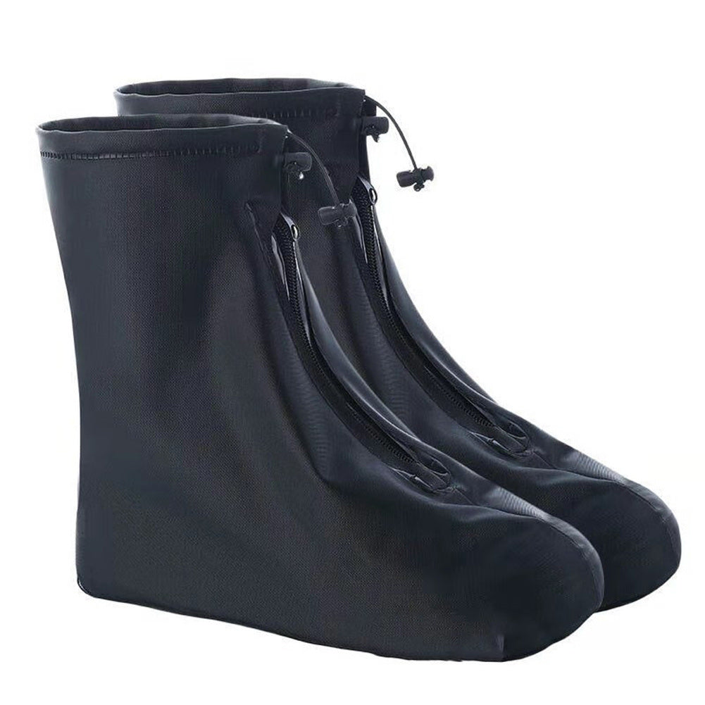 Reusable rain boot cover, dark black booties with elastic cuff and hanging ties