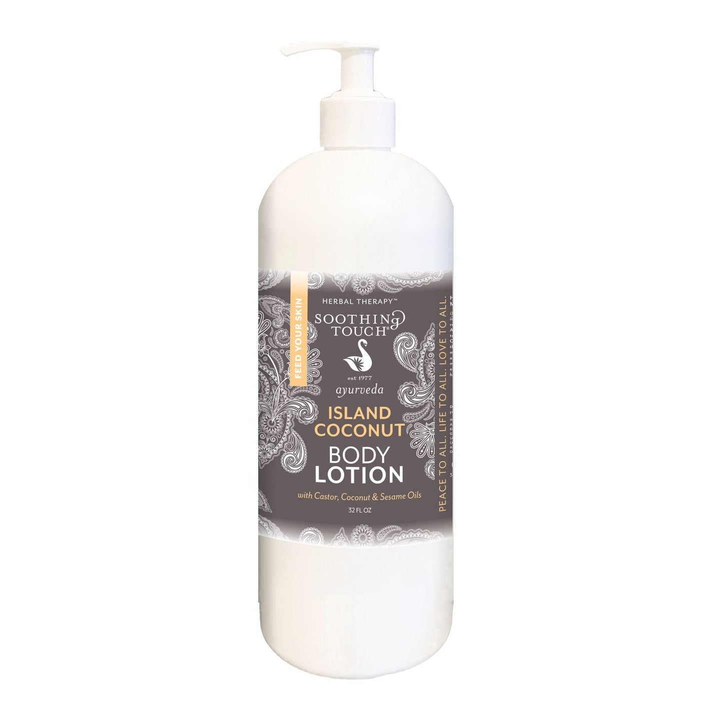 Island Coconut Ayurveda Body Lotion, 32oz – Tridoshic Ayurvedic Oils, Tropical Coconut Scent, Vegan & Cruelty-Free, Daily Moisturizing Skincare