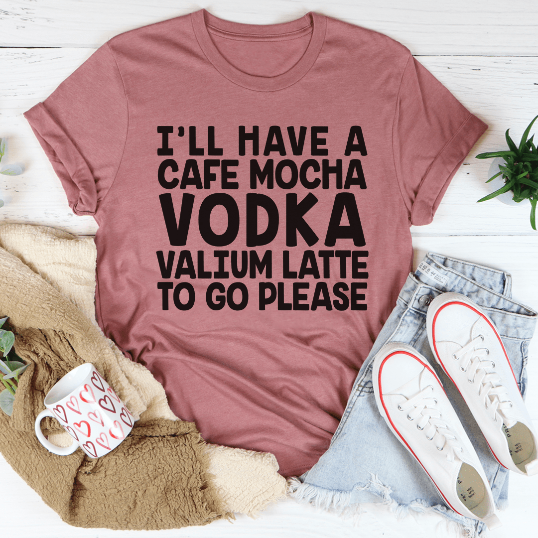 Mauve T-shirt with bold novelty text graphic reading "VODKA"