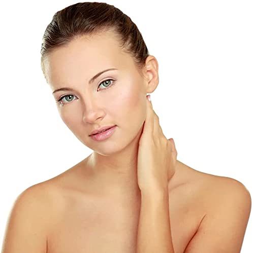 Skincare model with hand resting on neck