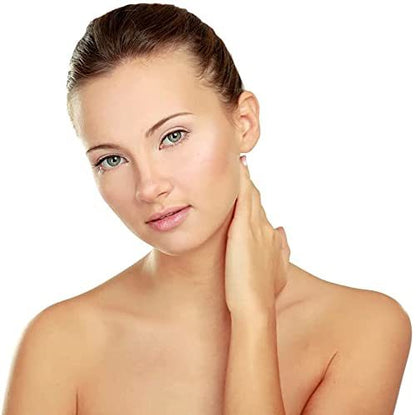 Skincare model with hand resting on neck