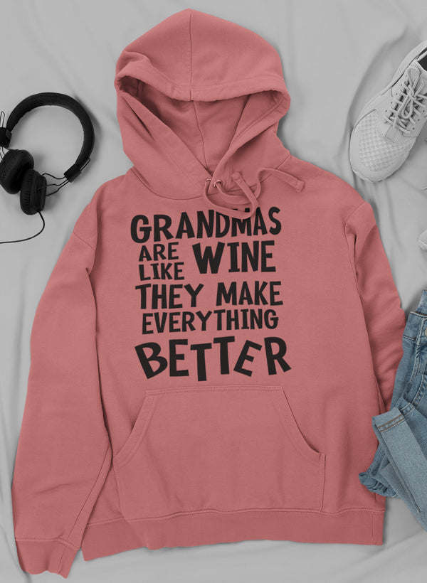 Mauve pullover hoodie with bold front slogan print and kangaroo pocket