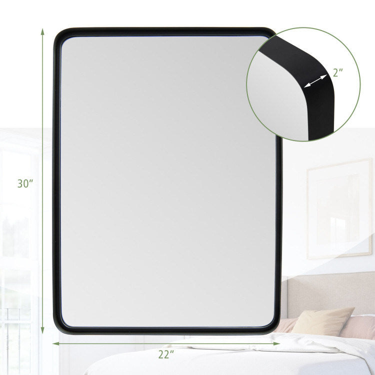 Rectangular wall mirror with black steel frame, 22 in x 30 in size