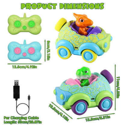2Pack Dinosaur Remote Control Cars for Toddlers Rechargeable RC Cars with Light Music Birthday Gift For Boys Girls Aged 3 4 5 6 Years Old