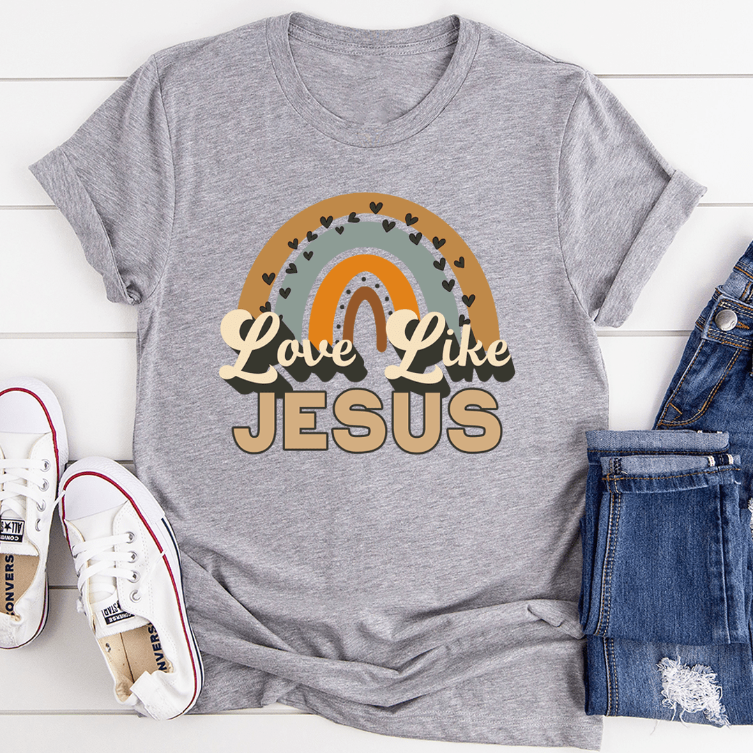 Gray T-shirt with 'Love Like JESUS' front graphic, short sleeves
