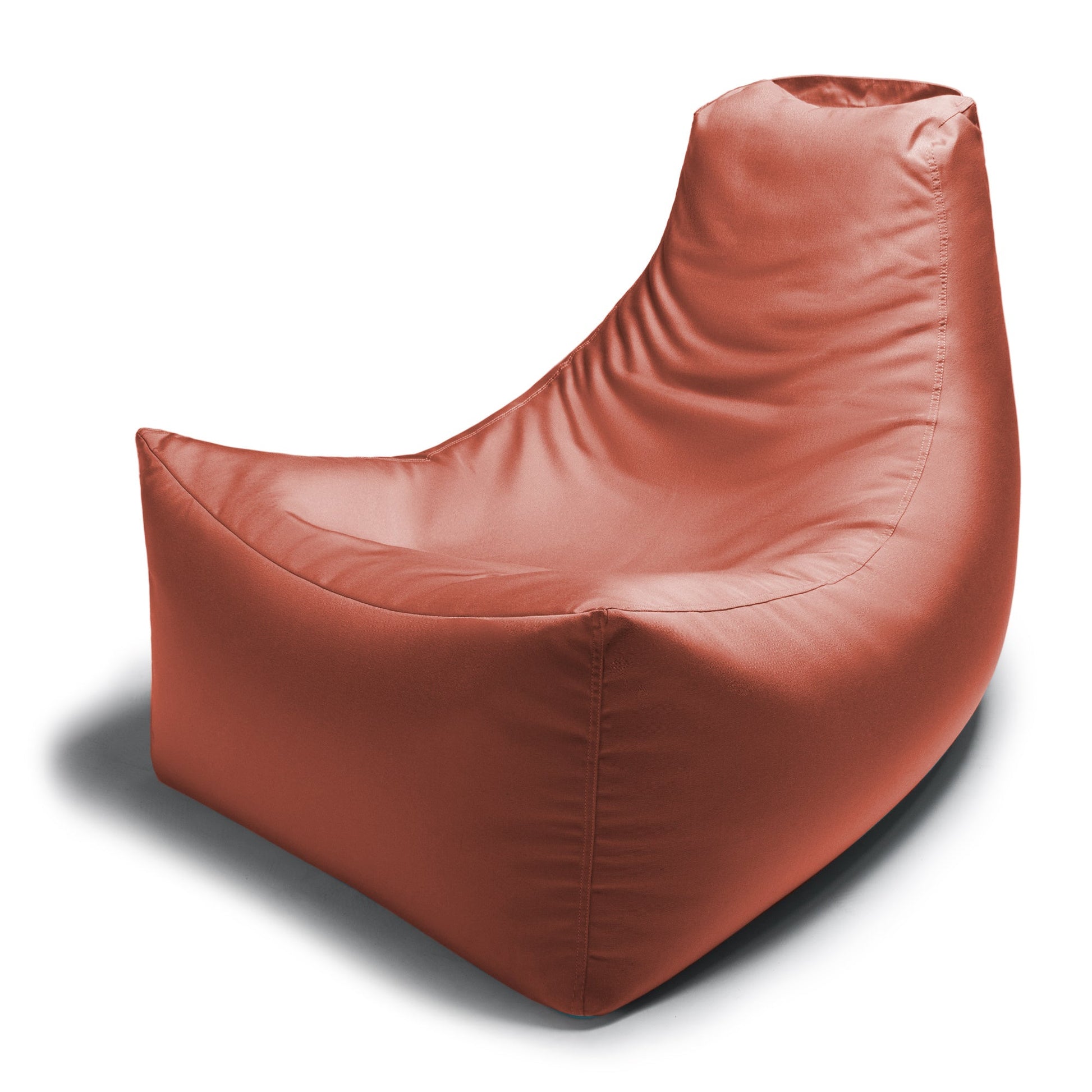 Coral bean bag patio chair with high curved back and side seam stitching