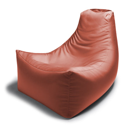 Coral bean bag patio chair with high curved back and side seam stitching