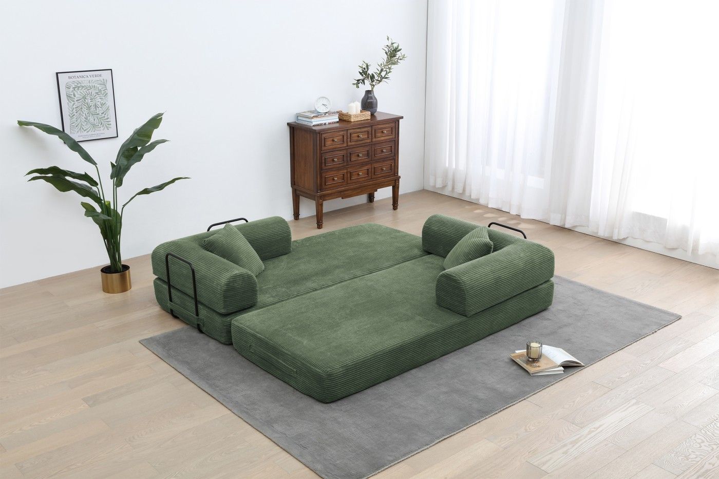 Foldable Sofa Bed, 77.9'' Folding Floor Couch, Compressed Convertable Sleeper Sofa, Memory Foam Couch with Pillow Back Support Armrest, 4-in-1 Futon Sofa Bed for Living Room, Army green
