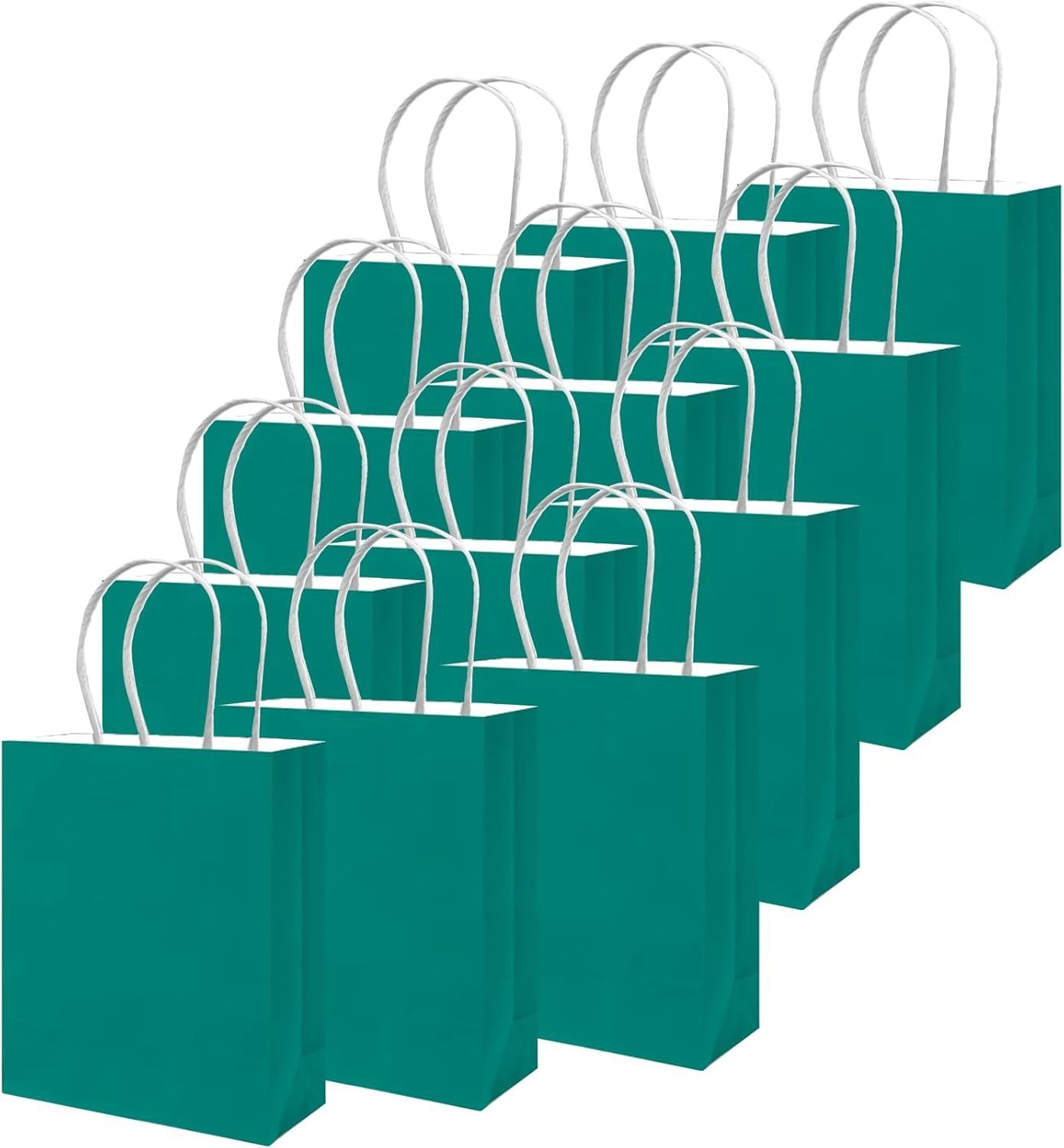 100Pcs Paper Gift Bag with Handles Deep Green Party Favor Bags Multiple Uses (8.3"x3"x6", Small Size)