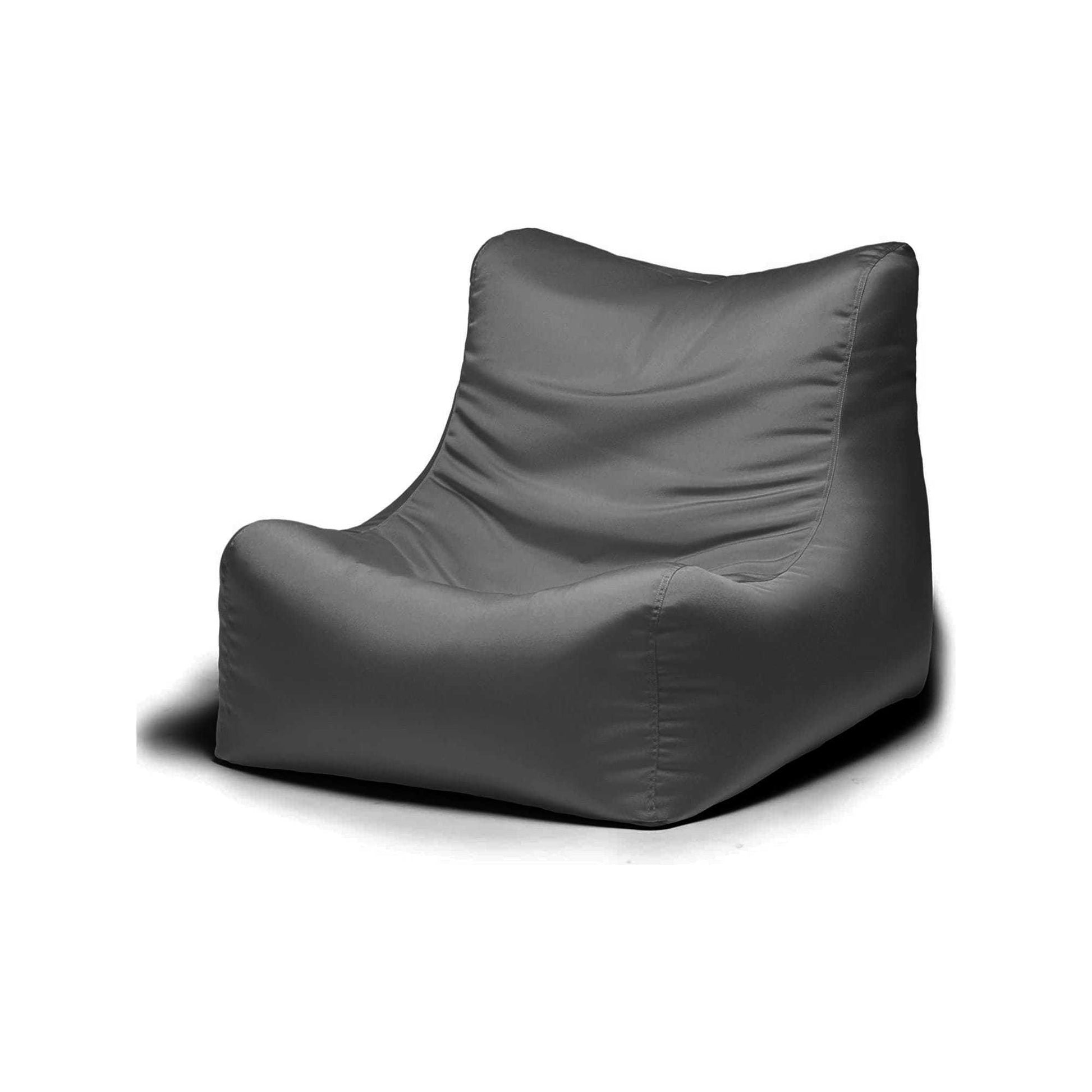 Outdoor bean bag chair in slate gray with curved arms and back