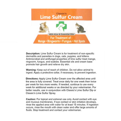 Lime Sulfur Cream label card with orange header and directions text