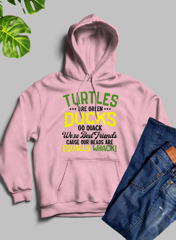 Kids pink graphic hoodie with hood and centered turtle/duck typography design
