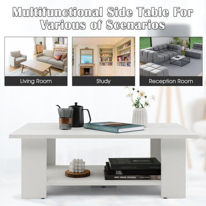 Large 41 Inch 2-tier Wooden Modern Coffee Table with Storage Shelf living room table
