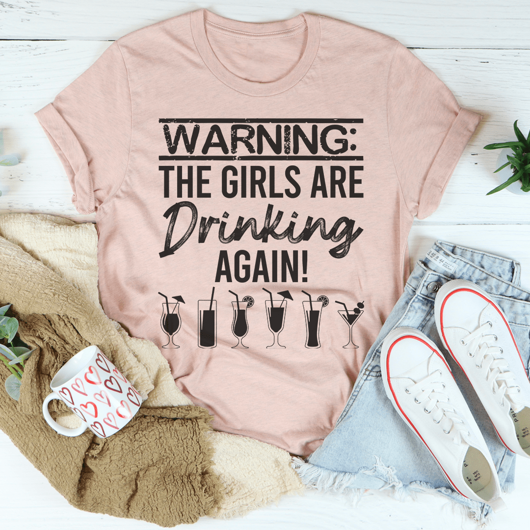 Mauve girls warning drinking again T-shirt with bold front graphic