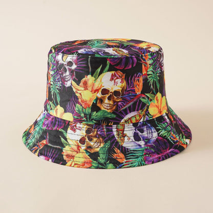 Reversible fisherman hat with colorful skull and jungle floral print