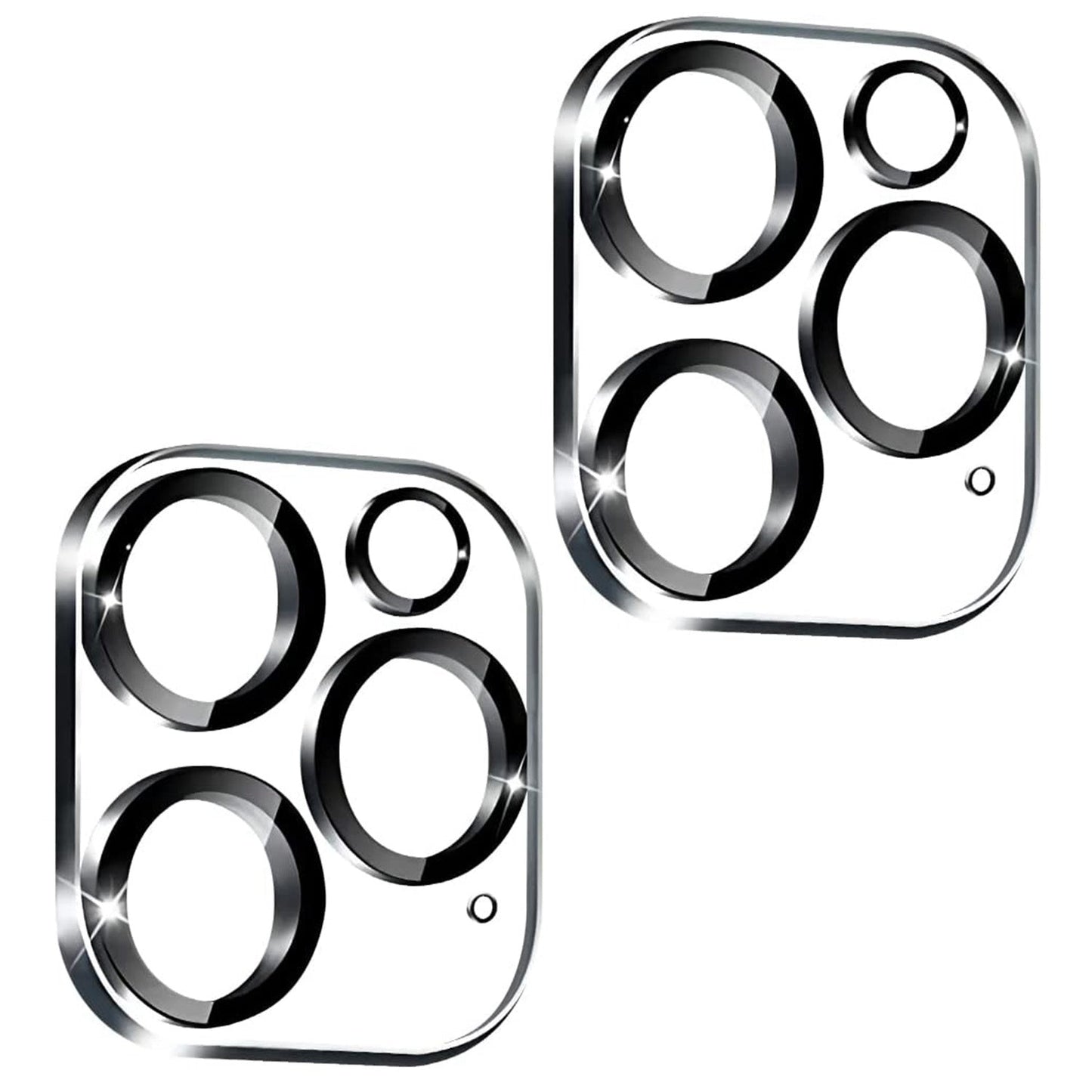 Tempered glass camera lens protectors, clear cutouts with protective rings, two-pack