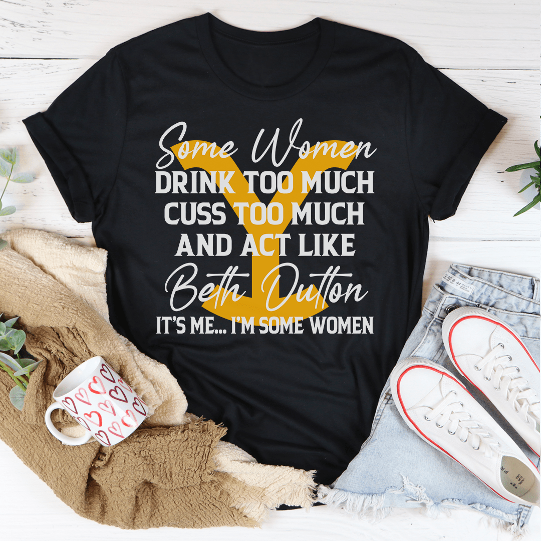 Women’s graphic T-shirt in black with bold quote text and signature style