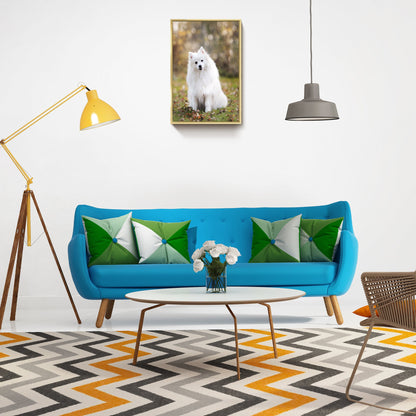 Gold-framed canvas wall art featuring a white dog photo.