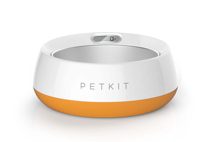 Large smart pet feeding bowl with PETKIT logo, orange base, top control panel