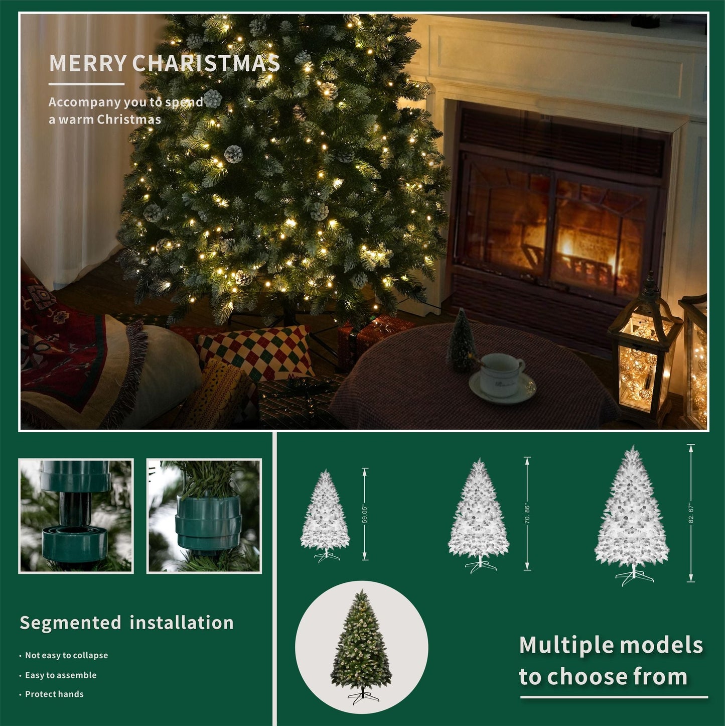 7FT Snow-Frosted Christmas Tree with Pine Cones and 500 Warm White LED Lights