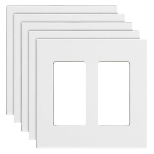 VEVOR Rocker Light Switch Wall Plates, 2-Gang Decorative Outlet Covers,Standard Size 4.57in L x 4.53in H Unbreakable Polycarbonate Thermoplastic Faceplate for Receptacle Outlet&Switch(5 Pack, White)