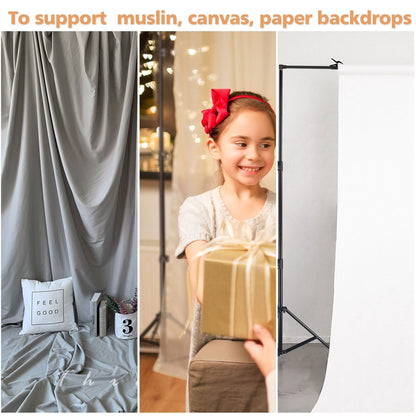 Photography background stand with two tripods holding a white backdrop panel.