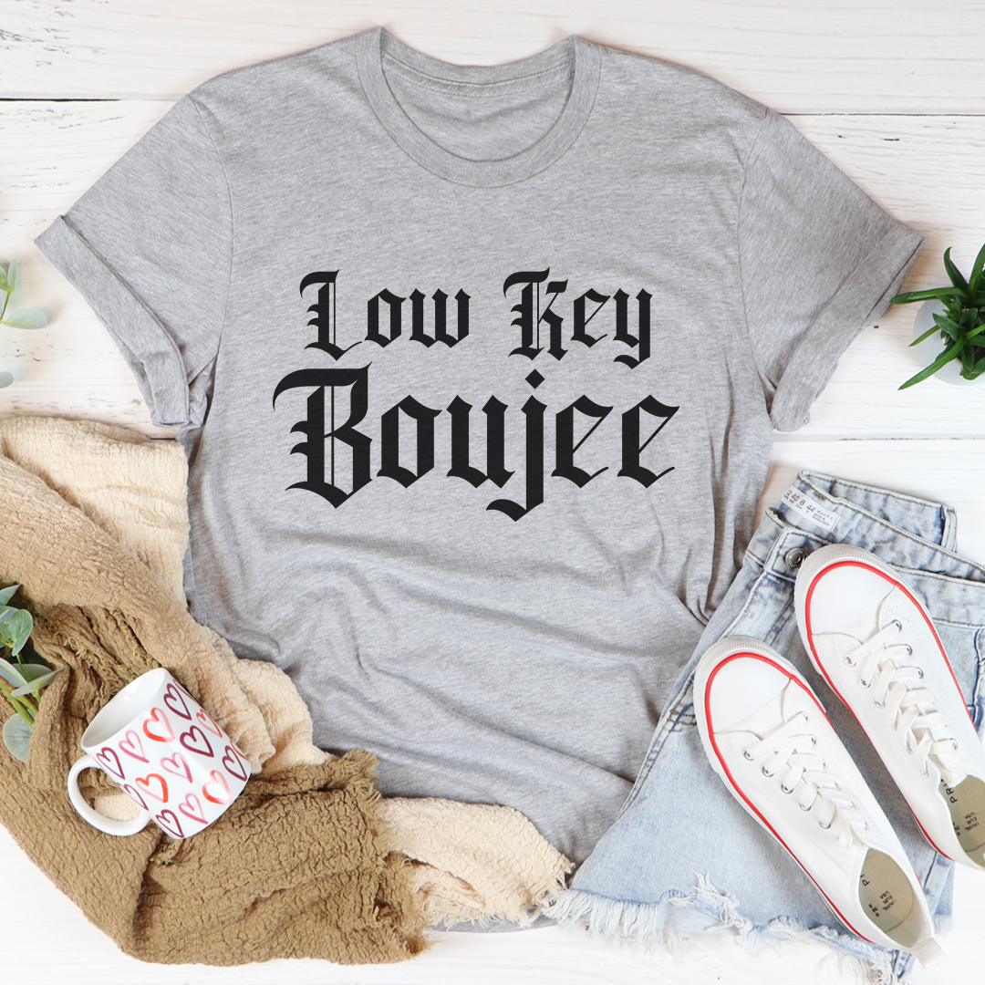 Heather gray crewneck T-shirt with large typographic front graphic