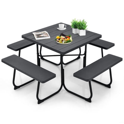 Outdoor Picnic Table with 4 Benches and Umbrella Hole