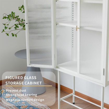 Modern Solid Color Matte Glass Storage Cabinet with Adjustable Shelves
