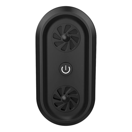 Black ultrasonic pest repellent unit with dual speaker grilles and power button