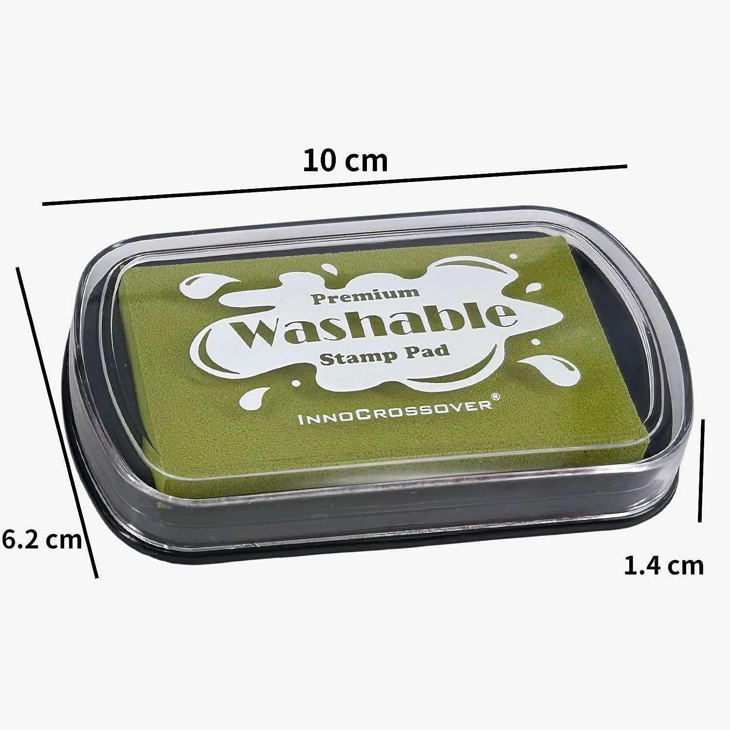 Green washable ink stamp pad in a clear-lid black plastic case