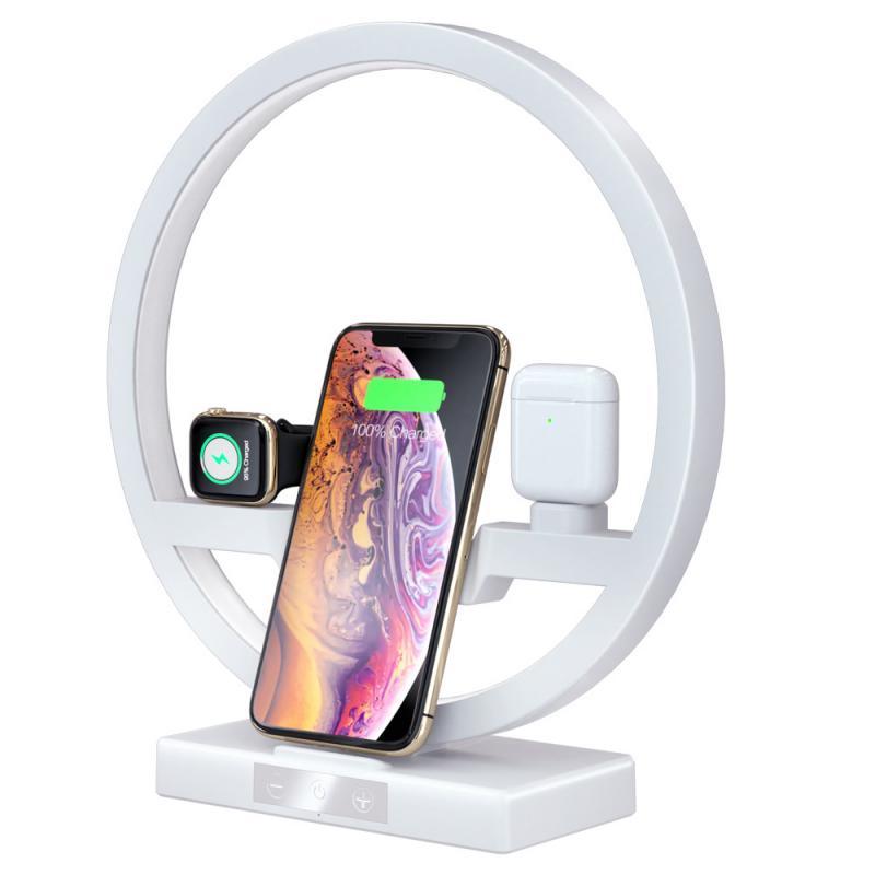 3-in-1 wireless charging stand with ring base, holding phone and watch