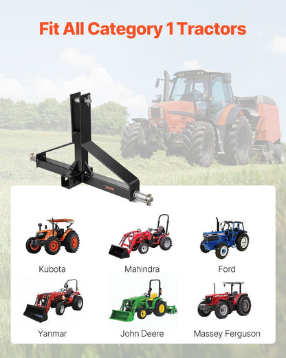 VEVOR 3-point trailer hitch with 2 in receiver and tow drawbar adapter, black