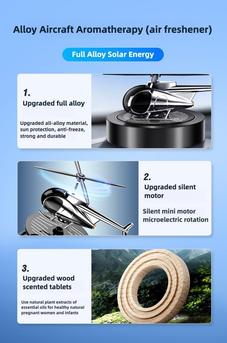 Solar-Powered Car Air Freshener Plane-Shaped Elegant Design, Solar-Activated Scent, Eco-Friendly (Silver)