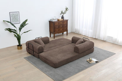Foldable Sofa Bed, 77.9'' Folding Floor Couch, Compressed Convertable Sleeper Sofa, Memory Foam Couch with Pillow Back Support Armrest, 4-in-1 Futon Sofa Bed for Living Room, Army green