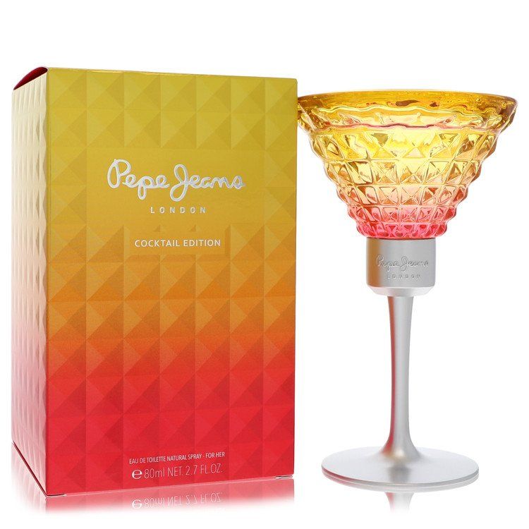 Cocktail Edition Eau de Toilette spray: geometric gold and pink box with faceted gold bottle top.