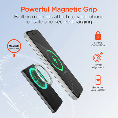 Black slim power bank with magnetic grip and LED light indicator