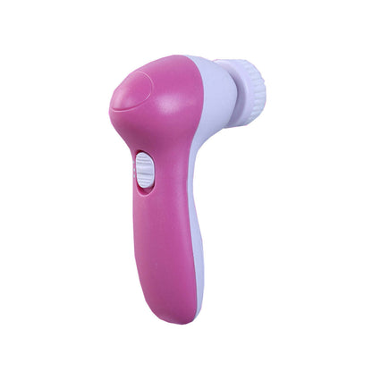 Pink and white facial cleansing scrubber with textured rotating brush head