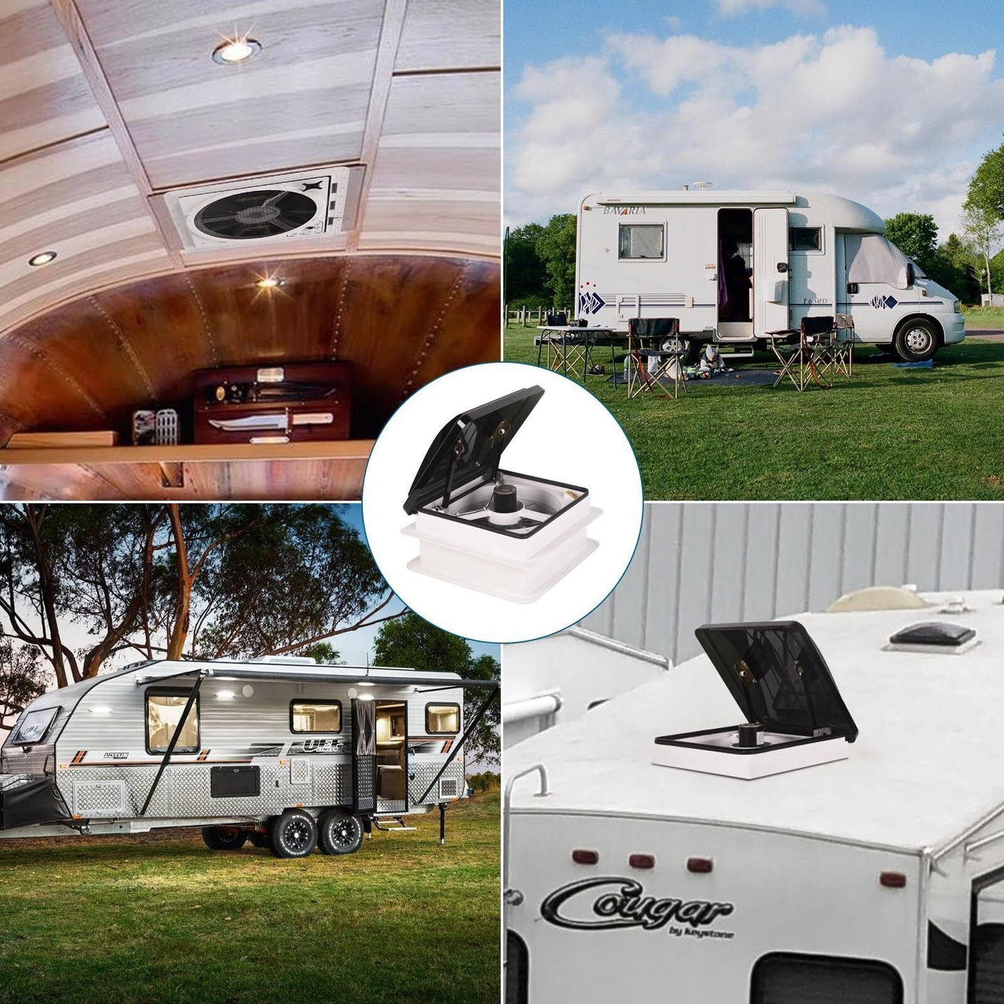RV Roof Vent Fan 14",Continuously Variable Reversible 12V Remote Control Trailer Roof Vent Low Noise with Rain Sensor,UV Protection,Thermostat for Camper,Travel,Cargo Trailer