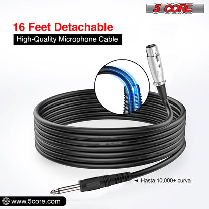 16 ft detachable microphone cable with XLR to 3.5mm plugs, black