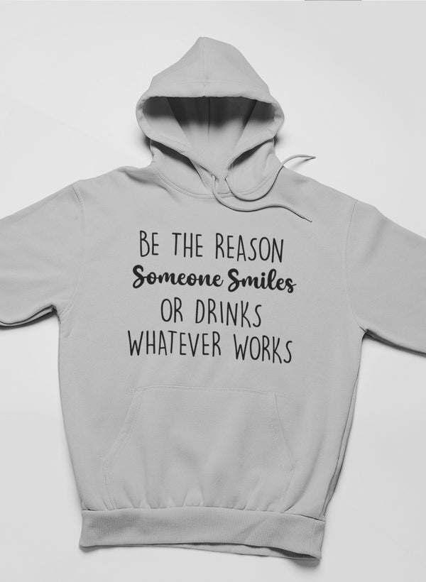 Heather gray hoodie with front quote graphic and hood
