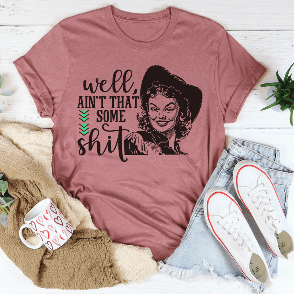 Muted rose T-shirt with front portrait and hand-lettered quote graphic