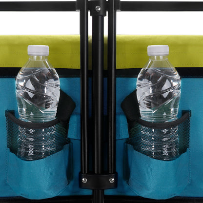 Collapsible folding utility wagon with two water bottle holders and blue side fabric