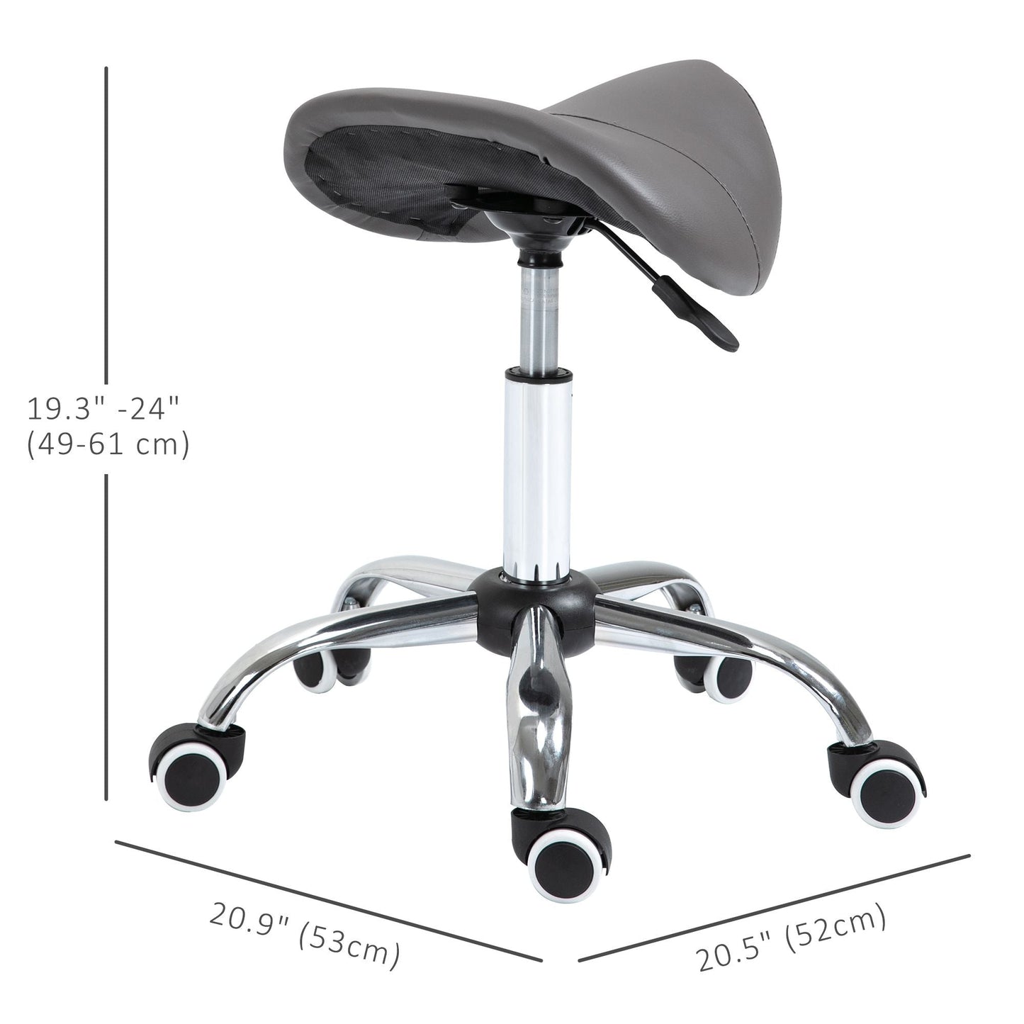 Saddle Stool Adjustable Hydraulic Rolling Beauty Salon Stool Ergonomic PU Leather Stool Round Grey